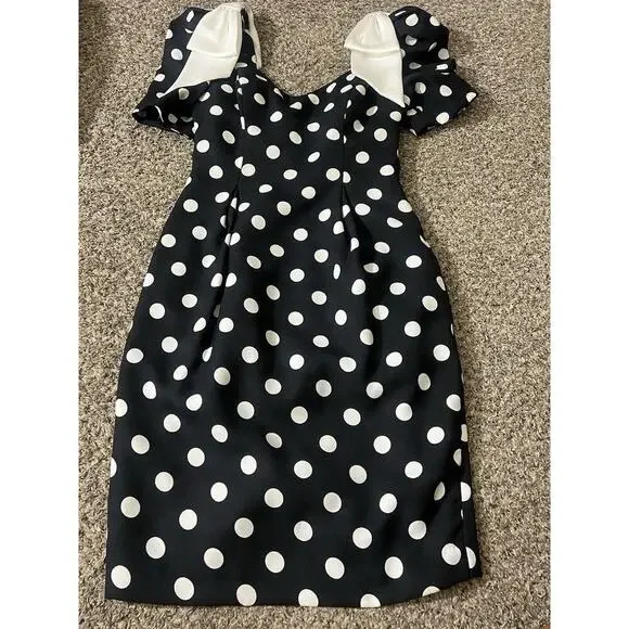VTG Late Edition Pin Up Polka Dot Dress Black White Rockabilly Sweetheart Puff - Picture 8 of 8